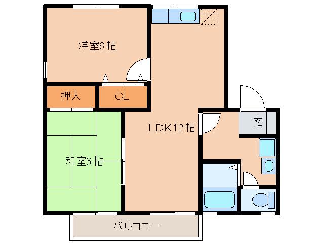 セジュールひろかわD棟(2LDK/2階)の間取り写真