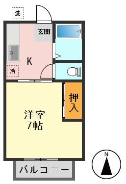 ハイツ藤(1K/2階)の間取り写真