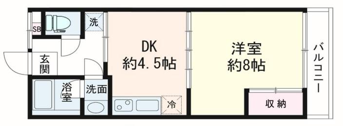 TKハイム(1DK/2階)の間取り写真