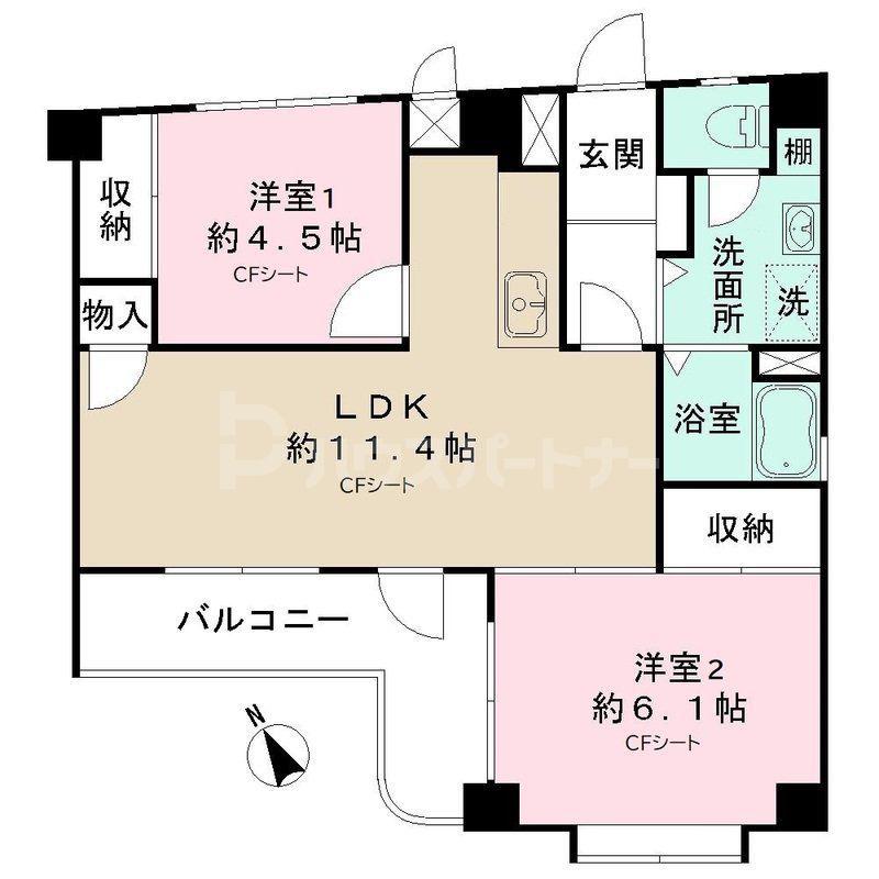 LEO六拾弐番館(2LDK/2階)の間取り写真