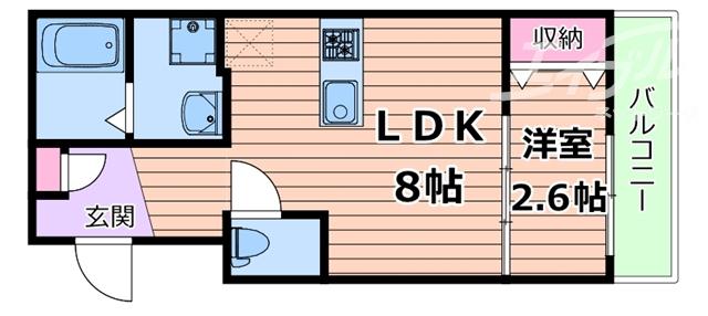 リアコート千里丘Iサウス(1LDK/2階)の間取り写真