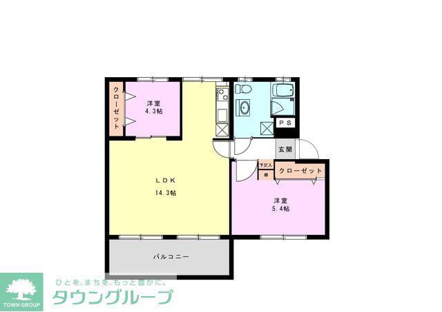 鶴見ハイツJ棟(2LDK/4階)の間取り写真
