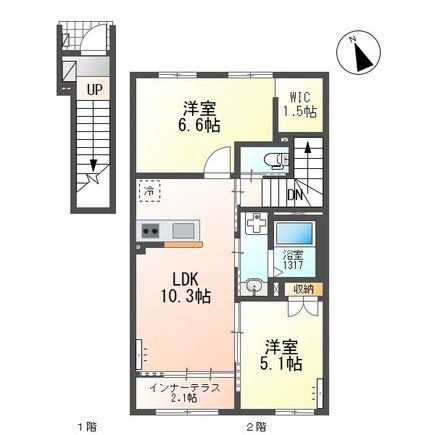 ウィルヴィレッジ弐番館(2LDK/2階)の間取り写真