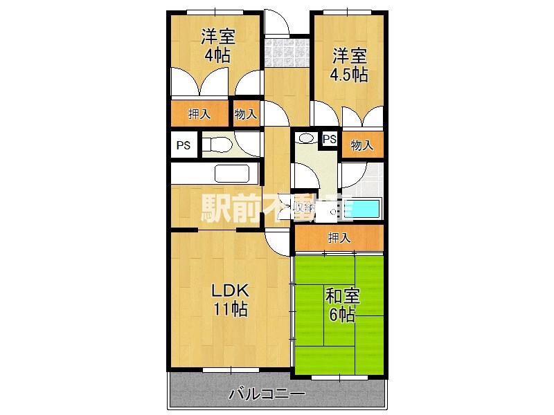 米の山アパート1(3LDK/1階)の間取り写真