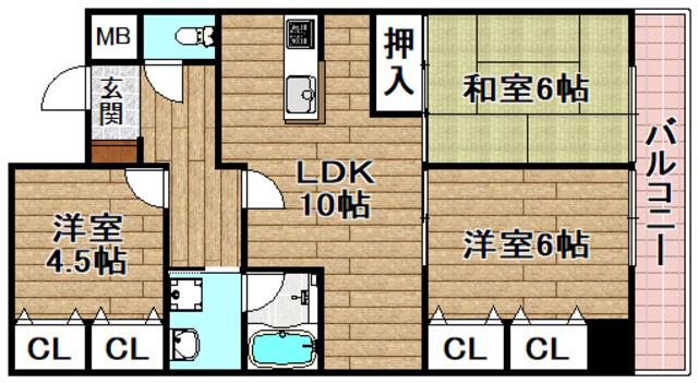 カサエステ壱番館(3LDK/4階)の間取り写真