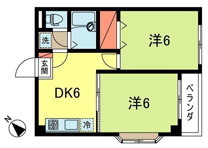 ハイツ浜田山(2DK/3階)の間取り写真