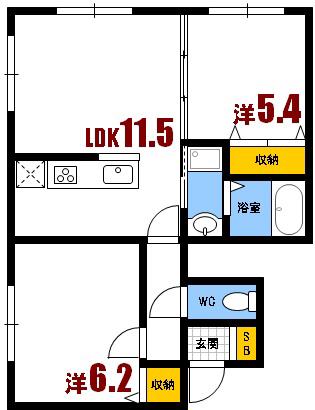 フィカーサミウラ(2LDK/1階)の間取り写真