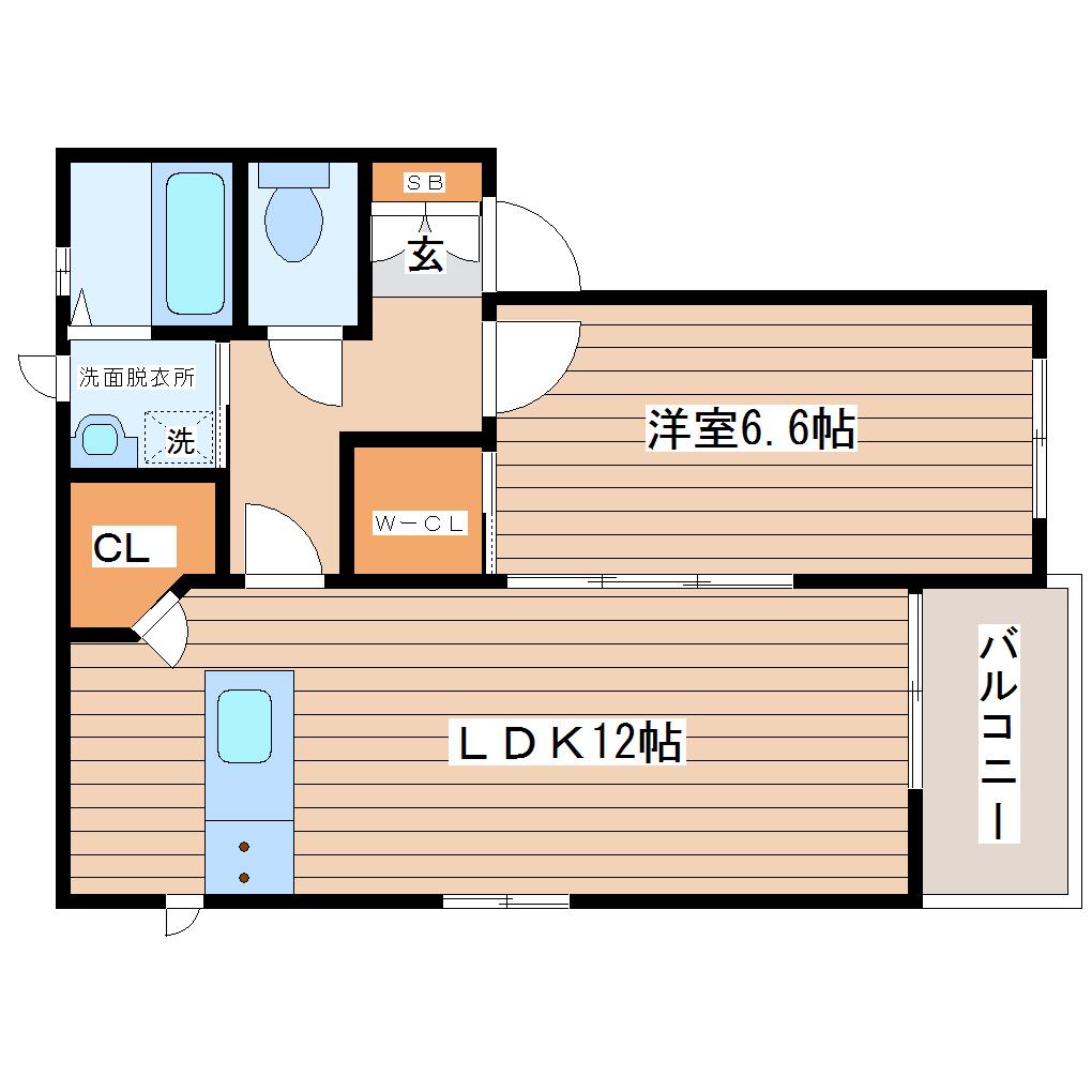 ディアスワンズ長町南A(1LDK/2階)の間取り写真