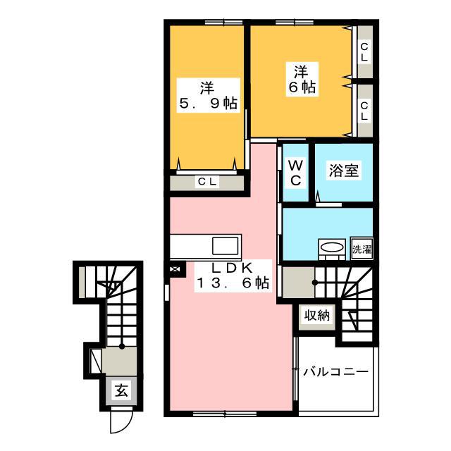 ボンフェリシア Β(2LDK/2階)の間取り写真