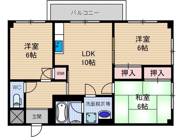 フルカワサニーハイツ(3LDK/1階)の間取り写真