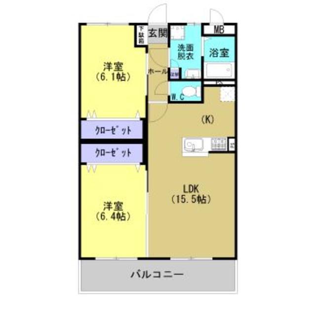 ジュネスII(2LDK/3階)の間取り写真