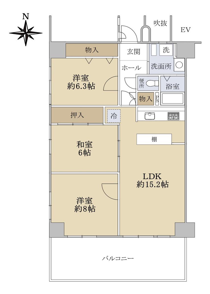 千里緑丘ハウス(3LDK/13階)の間取り写真