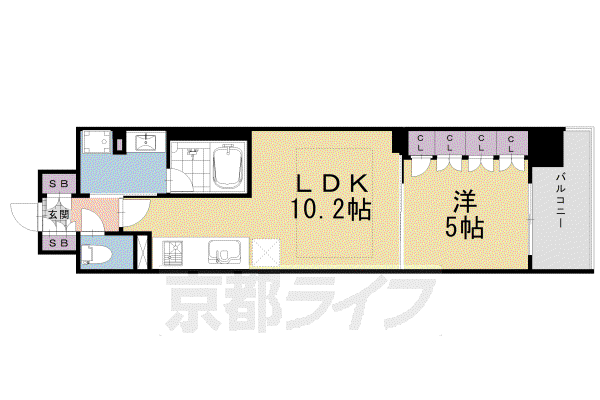 ネベル四条堀川(1LDK/2階)の間取り写真
