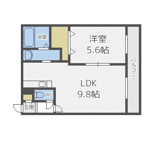 ウニート南郷13(1LDK/2階)の間取り写真