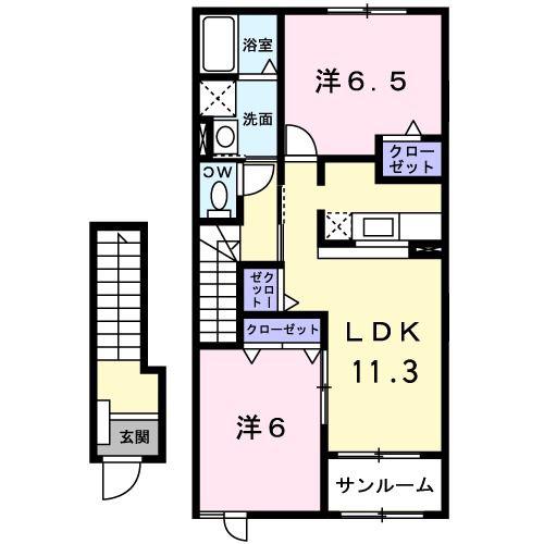 プロムナード散歩道A棟(2LDK/2階)の間取り写真