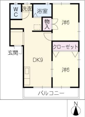 ベルテ原(2DK/1階)の間取り写真