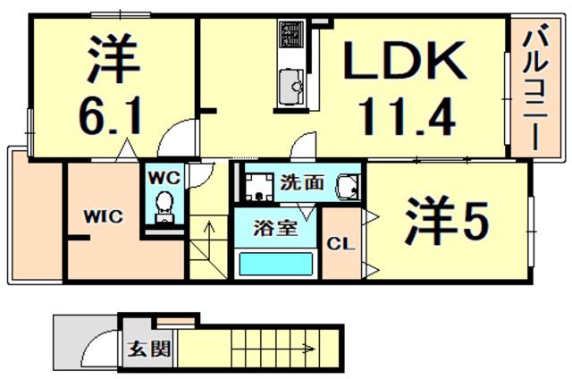 ジュエルⅡ(2LDK/2階)の間取り写真
