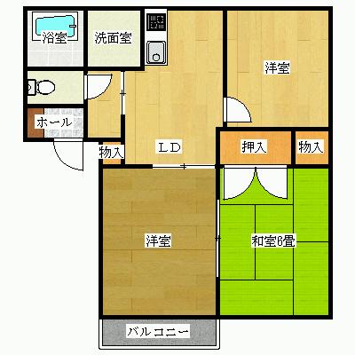 ファミール富岡A棟(3DK/2階)の間取り写真