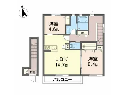 メゾンマスト 桜苑I(2LDK/2階)の間取り写真