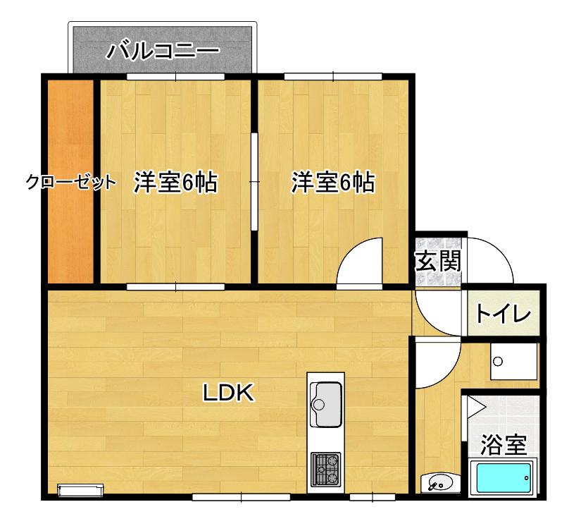 エレガンス西尾(2LDK/2階)の間取り写真