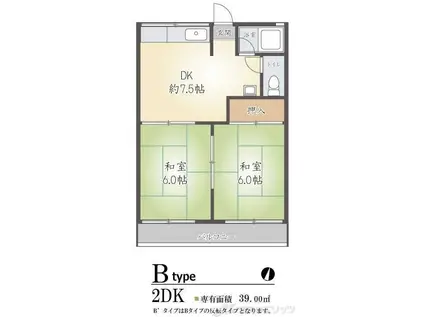 レジデンス西田A棟(2DK/2階)の間取り写真