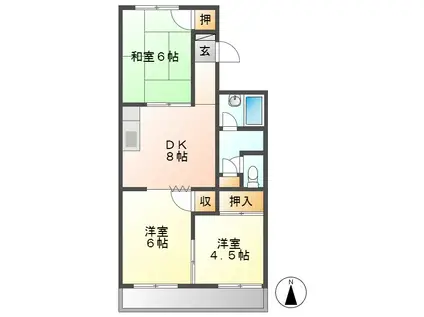 サンコーポ福島B棟(2LDK/2階)の間取り写真