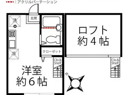 ハーミットクラブハウス栗田谷(ワンルーム/1階)の間取り写真