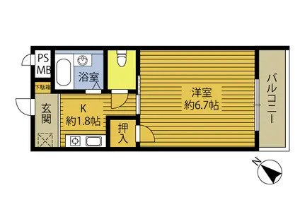 イオメール住吉浜(1K/1階)の間取り写真