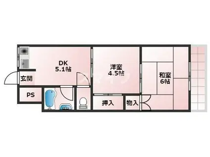 岡崎マンション(2DK/4階)の間取り写真