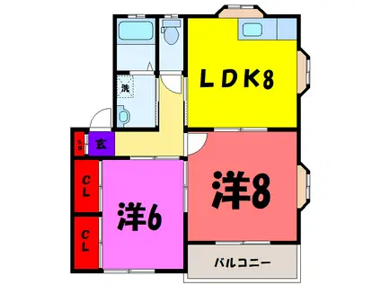 ドミール棟高AB(2LDK/1階)の間取り写真