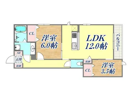 セジュール魚崎(2LDK/1階)の間取り写真