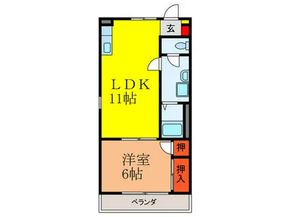 サンハイツ(1LDK/2階)の間取り写真