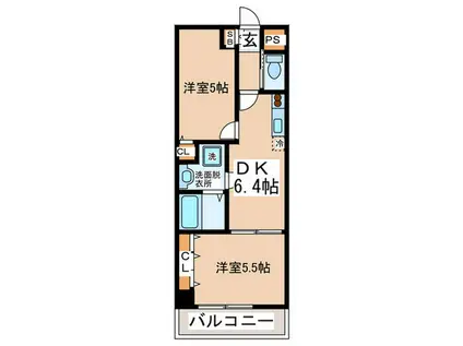 グランパシフィック寺田町(2DK/2階)の間取り写真