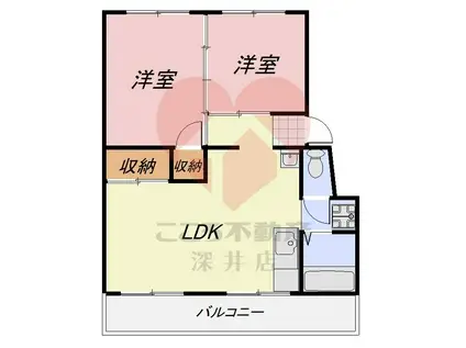 スマリオ下田部C団地24棟(2LDK/4階)の間取り写真