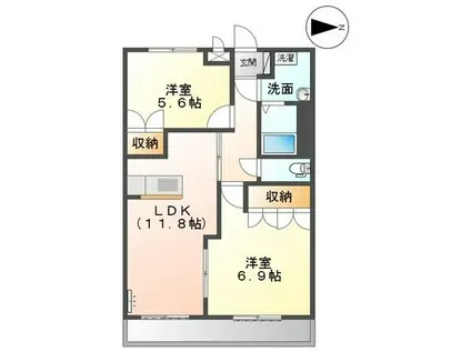 フラターニティU(2LDK/1階)の間取り写真