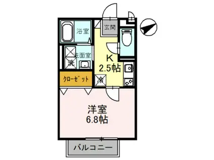ルピナスC棟(1K/2階)の間取り写真