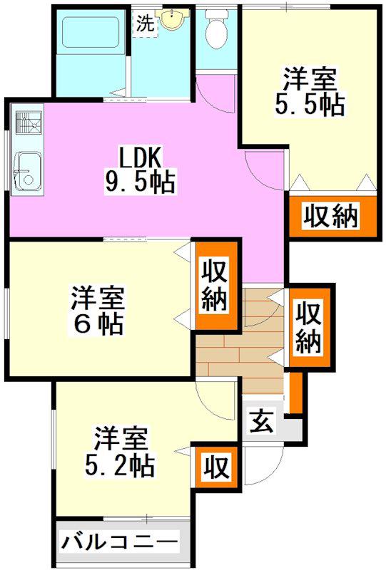 KMハイツVIII D棟(3LDK/1階)の間取り写真