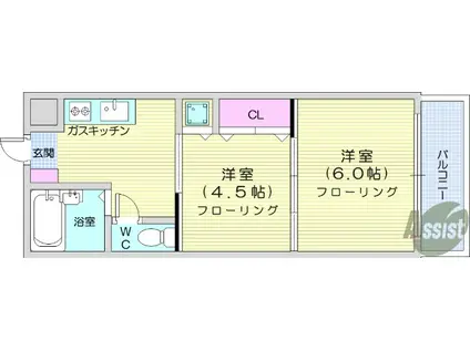 メゾンドール館町(2K/1階)の間取り写真