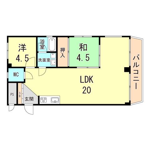 東部買出人センター(2LDK/4階)の間取り写真