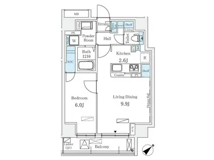 RAUM麻布十番(1LDK/4階)の間取り写真