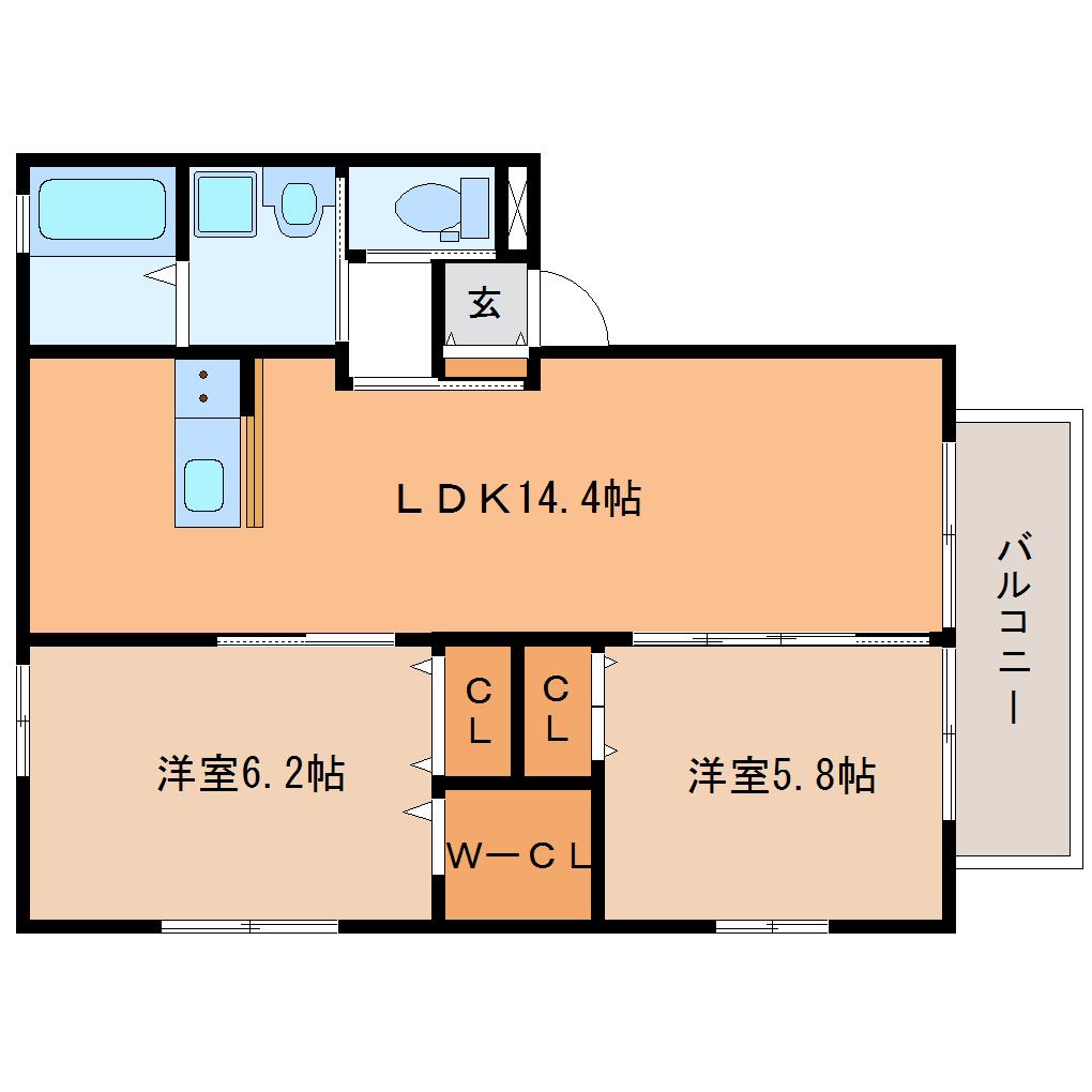 カーサ・クアトロ(2LDK/1階)の間取り写真