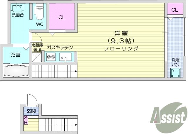 コンフォールつかさB(1K/2階)の間取り写真