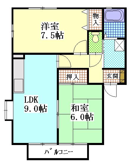 ゼファーA(2DK/1階)の間取り写真