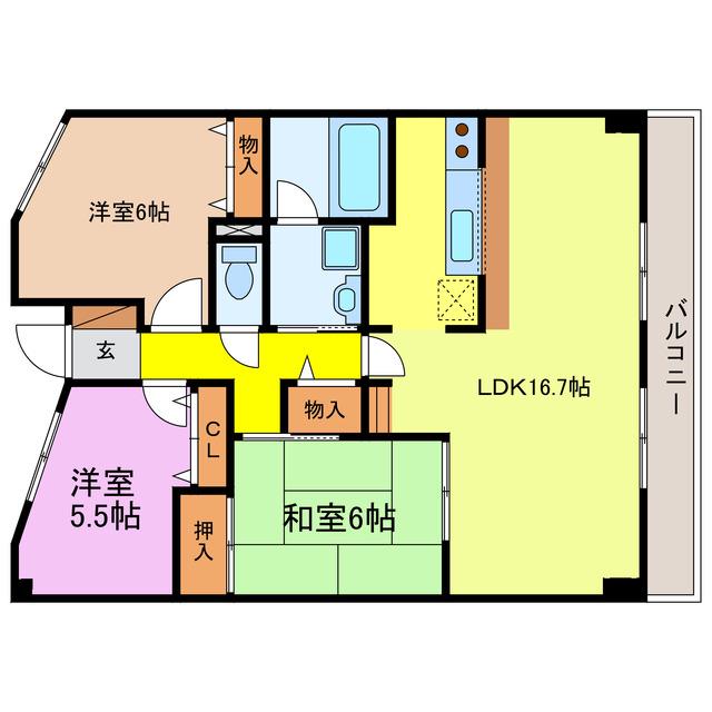 忠兵衛ビル晴嵐(3LDK/2階)の間取り写真