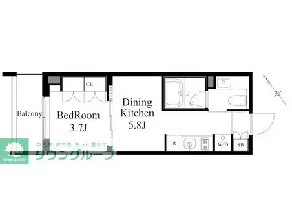 ラティエラ上野入谷(1DK/2階)の間取り写真