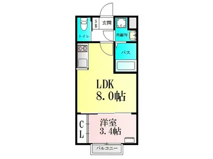 カーサ・ラヴァンドII(1LDK/2階)の間取り写真