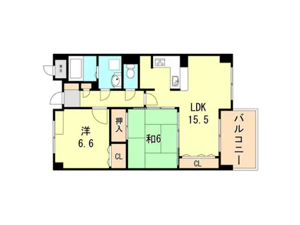 セレッソカージェ芦屋(2LDK/1階)の間取り写真