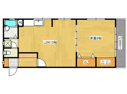 コーポヤマキ(1LDK/4階)の間取り写真