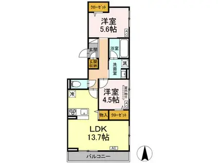 D-COMODO小金井貫井北町(2LDK/3階)の間取り写真