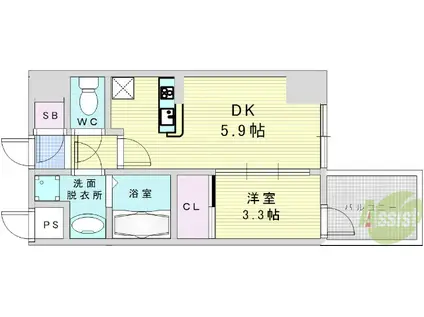 HS梅田イースト(1DK/2階)の間取り写真